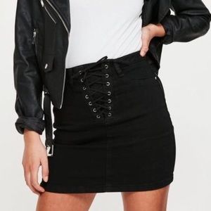 Black Lace Up Mini Skirt
